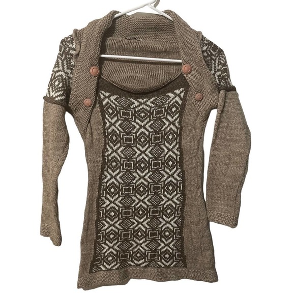 𝅺puella Brown Tribal Print Wool Blend Sweater w/Terracotta Buttons - Picture 1 of 8